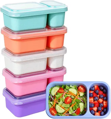 Produktbild von Snackboxen 6 Stück, 2 Fächer mit Deckel, für Schule
