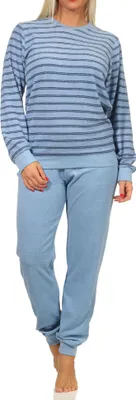 Produktbild von Damen Frottee Pyjama langarm Schlafanzug mit Bündchen - 212 201 90 801 ; hellblau , 40-42