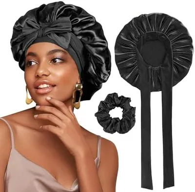 Produktbild von 1 Stück Satin-Schlafmütze mit Gummizug, verstellbare Nachtmütze und weiche Schlafhaube aus Seide für Damen und Mädchen
