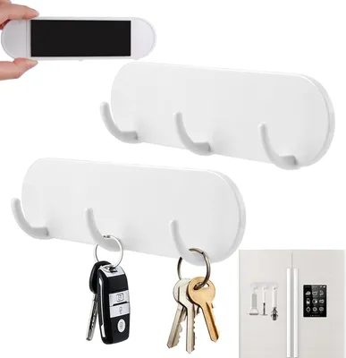 Produktbild von Schlüsselaufhänger Magnetisch 2 Stück, Mit 3 Haken, Für Küchenwand Und Kühlschrank