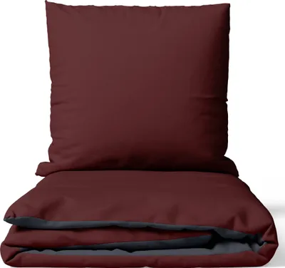 Produktbild von Baumwolle Bettwäsche Set 155x220 cm Feinbiber Bordeaux Anthrazit Wendeseite Uni