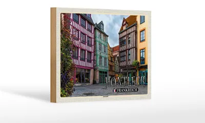 Produktbild von Holzschild Reise 18x12 cm Honfleur Frankreich Innenstadt Dekoration