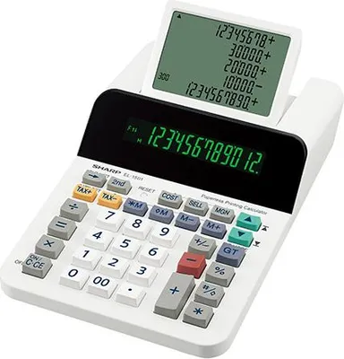 Produktbild von Sharp EL-1501 anzeigender Tischrechner mit Tippstreifen als 12-stellige LCD-Anzeige