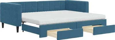 Productafbeelding van Slaapbank met onderschuifbed en lades 90x200 cm fluweel blauw