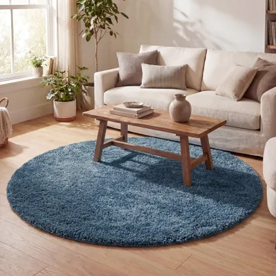 Produktbild von Volero - Teppich Hochflor Rund - Lofty Blau - Ø 100 cm - Wohnzimmer, Esszimmer, Schlafzimmer - Ländlich, Modern, Skandinavisch