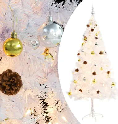 Obrázok produktu pre The Living Store Umelý vianočný stromček s guľami a LED diódami biely 180 cm