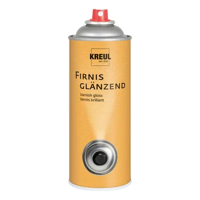 Produktbild von KREUL 823400 - Firnis glänzend, 400 ml Spraydose, sehr elastischer Schlussfirnis, erhöht die Haltbarkeit gegenüber äußeren Einflüssen, nicht gilbend, trocknet wasserfest