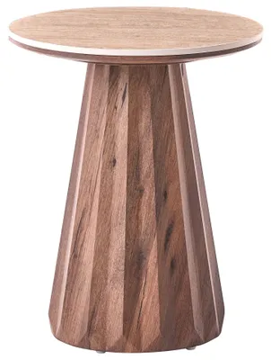 Produktbild von BELIANI Beistelltisch Braun Keramik Tischplatte Travertinoptik MDF Gestell Rund Geriffelt Modernes Design Wohnzimmer