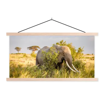 Produktbild von MuchoWow® Textilposter Elefant - Tiere - Gras - Grün - Berg 60x30 cm mit holzfarbenen Rahmen - Dekoration