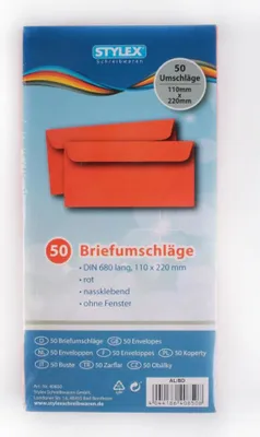Produktbild von 50 farbige Briefumschläge / Din lang / Farbe: rot