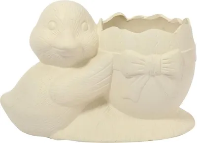 Zdjęcie produktu dla Wielkanocna Dekoracja - Biała Ceramiczna Doniczka w Kształcie Jajka z Kaczuszką