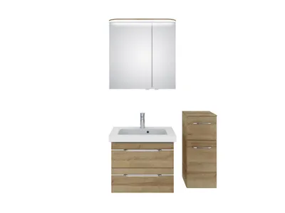 Produktbild von PELIPAL Balto Sprint Bad Möbel / Eiche Riviera quer NB,Mineralmarmor Waschtisch + Waschtischunterschrank + Spiegelschrank + Unterschrank