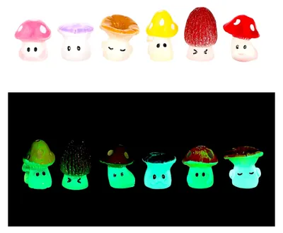 Produktbild von Leuchtende Miniaturharzpilze, 12 Stück Bunte Deko-Pilze 1,6 x 1,4 cm für Innenräume und Gärten