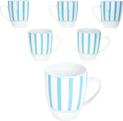 Produktbild von Split türkis Streifen 6er Set Kaffeebecher 300ml Porzellan-Tasse 6 Pers Kakao gestreift