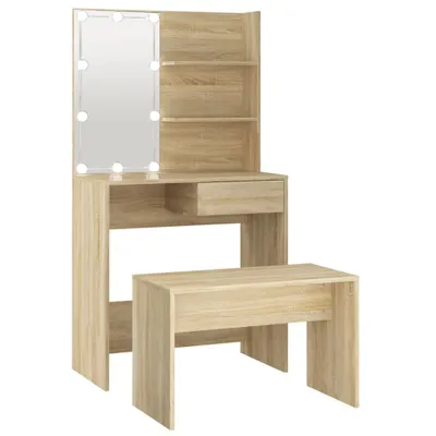 Produktbild von vidaXL Schminktisch-Set mit LED Sonoma-Eiche Holzwerkstoff