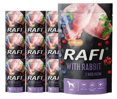 Mokra karma dla psa Rafi z królikiem zestaw saszetek 10 x 500 gram