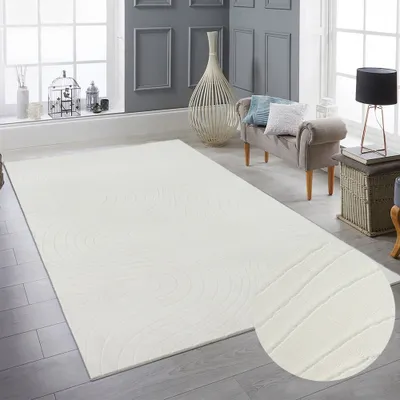 Immagine prodotto di Tappeto da salotto piatto monocolore con motivo a fiocco in crema Dimensioni - 200 x 280 cm
