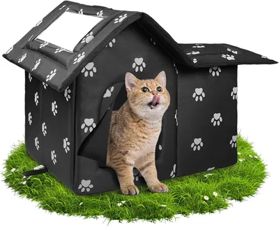 Image de Abri pour chat d'extérieur, dimensions 50 x 40 x 40 cm, imperméable, de couleur noire, pour chats