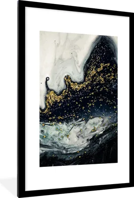Produktbild von MuchoWow® Gerahmtes Poster Marmor - Abstrakt - Gold - Luxus 60x90 cm - Poster mit Schwarzem Bilderrahmen Wandposter Rahmen Foto Bilder - Dekoration - Wandposter Wohnzimmer - Hochwertig