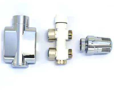 Produktbild von Hahnblock Durchgangsform Chrom – ECAM Mittelanschlussset für Badheizkörper mit Thermostatventil