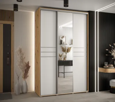 Produktbild von Kleiderschrank ASIRI 11 - 150/60 cm, Artisan-Eiche / Weiß / Silber