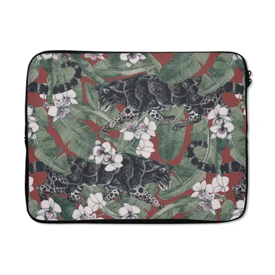 Produktbild von MuchoWow® Laptop Hülle 17 Zoll Laptoptasche Dschungel - Blume - Panther - Muster - Zipper - Schutzabdeckung