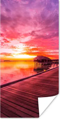 Produktbild von MuchoWow® Poster Steg - Wasser - Sonne - Rosa - Horizont 60x120 cm - Wandschmuck
