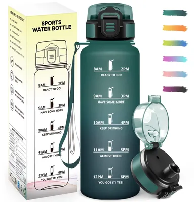 Produktbild von Trinkflasche 1,5L auslaufsicher mit Zeitmarkierung und Filter, Mulbijeo, Outdoor
