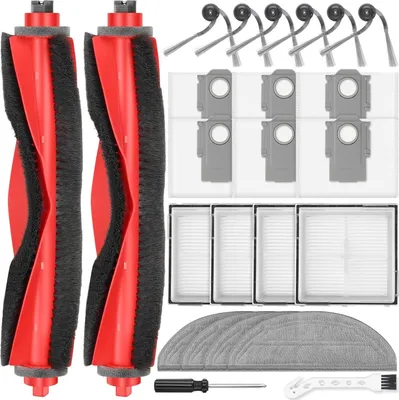 Produktbild von 24 Stück Zubehör für Roborock Q10 S5+ Saugroboter, 2 Hauptbürste, 6 Staubbeutel, 4 Wischpads, 4 HEPA-Filter, 6 Seitenbürsten, 1 Reinigungsbürste, 1 Schraubendreher