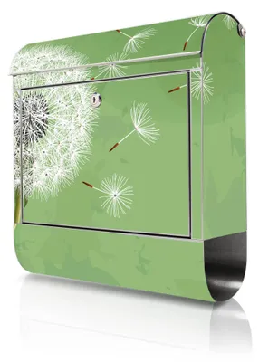 Produktbild von banjado Edelstahl Briefkasten mit Zeitungsfach mit Motiv Pusteblume 3 großer Design Postkasten rostfrei, A4 Einwurf [BKGE2 10804]