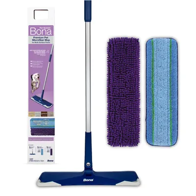 Produktbild von Bona Pet System Premium Teleskop-Mopp, Bodenreinigungshelfer für Haushalte mit Haustieren, inkl. zwei Mikrofaserpads