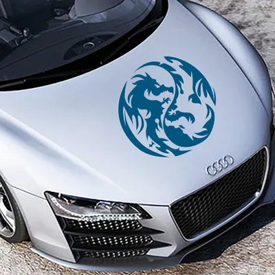 Produktbild von Aufkleber - Autoaufkleber "Yin Yang Drache" 60cm x 60cm Signalblau - Tuning Carystyling Heckscheibe Auto