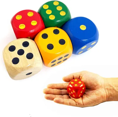 Produktbild von Set von 5 großen Holzspielwürfeln 3 cm, verschiedene Farben, für Spiele und Feste