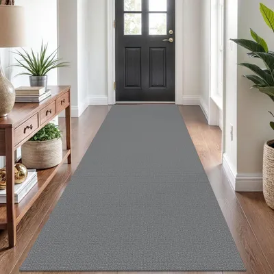 Obrázek produktu pro Koberec, šedý, 91 x 244 cm, bavlna/polyester, protiskluzový, lze prát