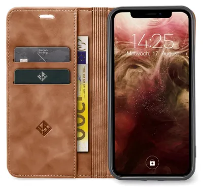 Produktbild von Handy Hülle für Apple iPhone 11 Klapphülle Bookcase Flip Cover Handy Tasche Etui Farbe: Hellbraun