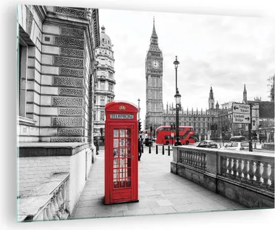 Produktbild von Bilder auf glas - Einteilig - Schuppen Telefon London - 70x50cm - Glasbilder - Wandbilder - Bilder - zum Aufhängen bereit - Wanddekoration aus Glas - Glas Bilder - Wandbild auf Glas - GAA70x50-4326