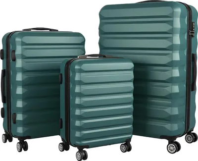 Produktbild von Relaxdays Kofferset, 3-teilig, 3 Größen, 4 Rollen, Hartschale, Teleskopgriff, Reisekoffer mit Zahlenschloss, petrol