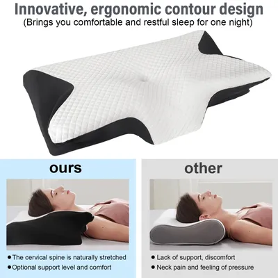 Produktbild von Schmetterlingskissen - Orthopädisches Nackenkissen - Memory-Schaum - Langsam rückfedernd - Massagekissen - Schwarz
