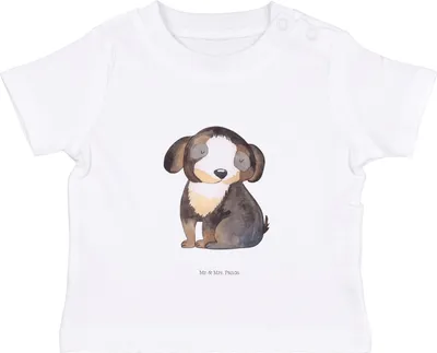 Produktbild von Mr. & Mrs. Panda  T-Shirt Hund Entspannen 6. - 12. Monat - Weiß - Geschenk, Entspannt, Baumwolle Baby Shirt, Öko, Sprüche, Babyshirt, Organic, Süß, Niedlich, Liebe