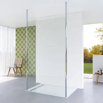 Produktbild von AQUALAVOS Duschwand für Dusche Duschtrennwand Glas Walk in Duschabtrennung Echtglas 8 mm starkes Einscheibensicherheitsglas mit Deckenstütze Nano-Beschichtung