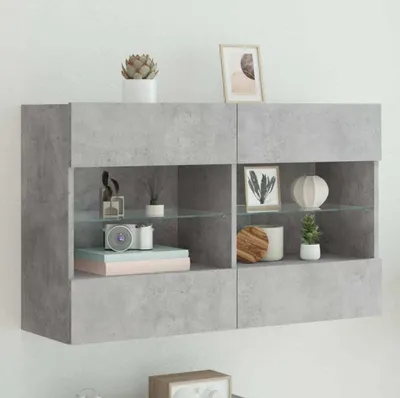 Imagen del producto de Maison Exclusive: Mueble de pared para televisión con iluminación LED, color gris cemento, 98,5 x 30 x 60,5 cm