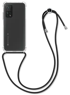 Produktbild von kwmobile Necklace Case kompatibel mit Xiaomi Mi 10T / Mi 10T Pro Hülle - Silikon Cover mit Handykette - Band Handyhülle Schwarz Transparent