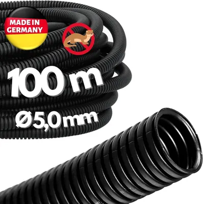 Zdjęcie produktu dla 100 metrów zamkniętej rury karbowanej Kalitec o średnicy zewnętrznej 4,5 mm, bez nacięć, rura karbowana, rura chroniąca przed kunami, rura instalacyjna, rura ochronna do kabli, średnica zewnętrzna 7,1 mm, średnica wewnętrzna 5,0 mm