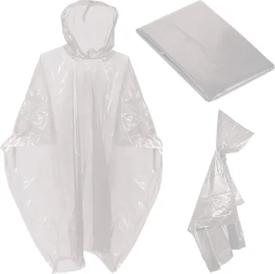 Produktbild von Weißer Regenponcho wasserabweisend mit Kapuze, leicht & platzsparend, Universalgröße 130x125cm
