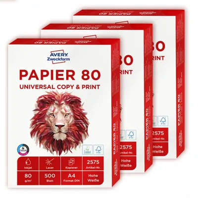 Produktbild von AVERY Zweckform 2575 Druckerpapier, Kopierpapier (1.500 Blatt, 80 g/m², DIN A4 P