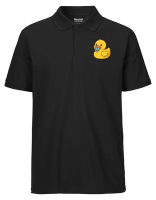 Produktbild von Huuraa Herren Polo Shirt Quietscheente Baby Gummiente Säugling L Black Bio Baumwolle Fairtrade Poloshirt Geschenkidee