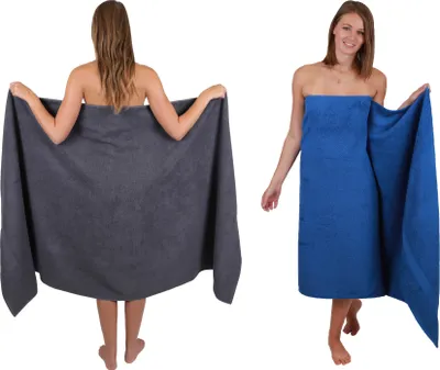 Produktbild von Betz 2 Stück XXL Badetücher 100 x 200 cm PALERMO Saunatuch 100% Baumwolle Farbe: anthrazit / blau