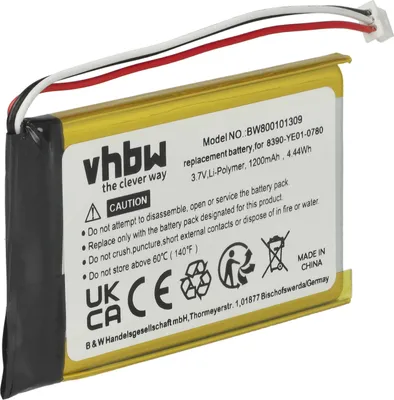Produktbild von vhbw Akku Ersatz für Navigon 8390-YE01-0780, 0923FLYE31938, 384.00022.005 für GPS Navigation Navi (1200 mAh, 3,7 V, Li-Polymer)