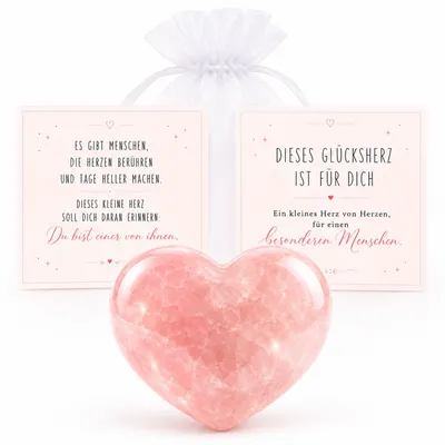 Produktbild von MilaBoo® Rosenquarz Herz mit Karte – Geschenk für besonderen Menschen, Naturstein Herz im Organzasäckchen, liebevolle Aufmerksamkeit