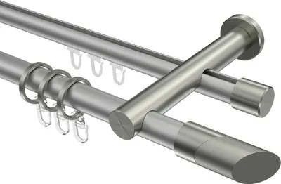 Produktbild von Interdeco Rundrohr-Innenlaufstange / Gardinenstange (Kombination) Silbergrau / Edelstahl-Optik, Typ Platon Verano (Schräge), 20 mm Ø 2-läufig, 440 cm